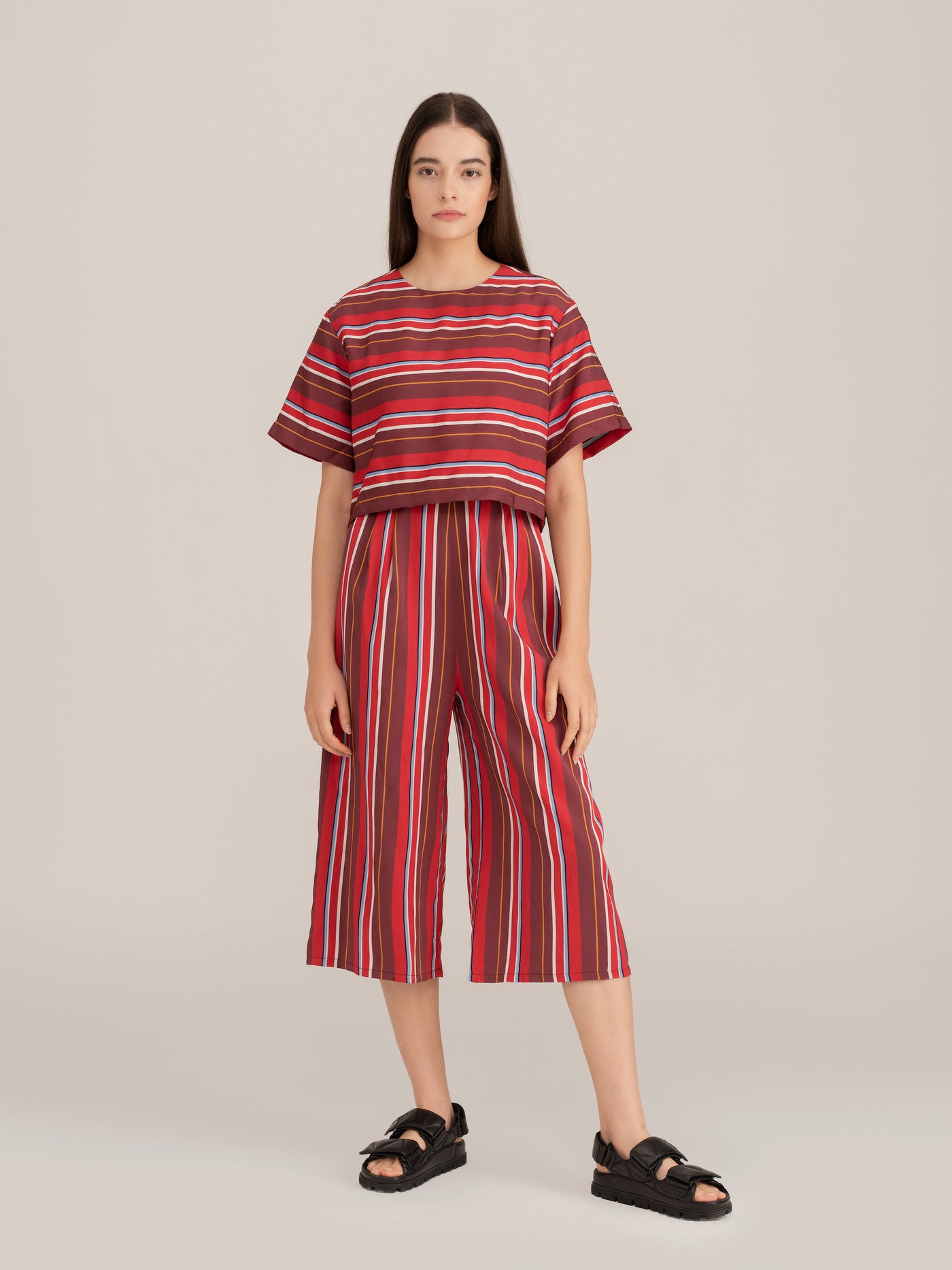 Round Neck Striped Top in Rust