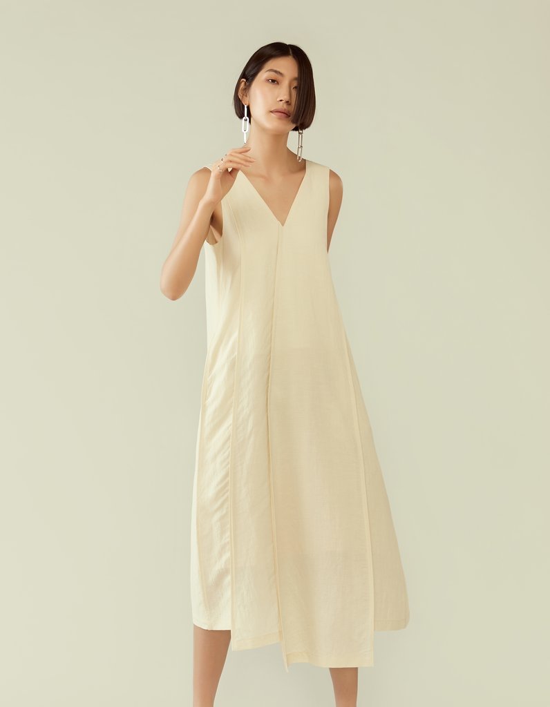 V-Neck Panelled Long Dress