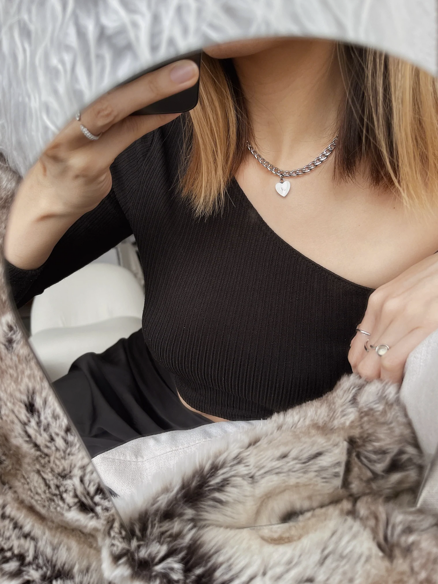 SUNI Chain Necklace + STILL Heart Necklace Silver