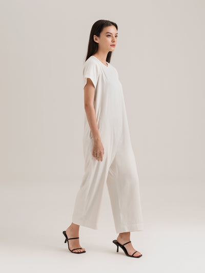 Round Neck Easy Jumpsuit in Eggshell