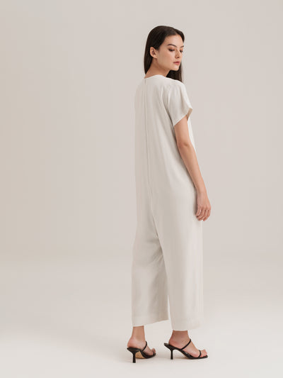 Round Neck Easy Jumpsuit in Eggshell